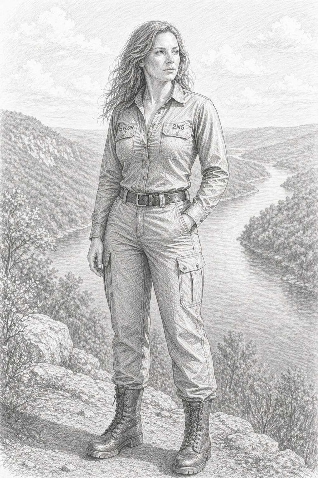 Project Negentropy teammate wearing the standard drab working uniform with cargo trousers, long-sleeved shirt, identification markings, belt, and black field boots